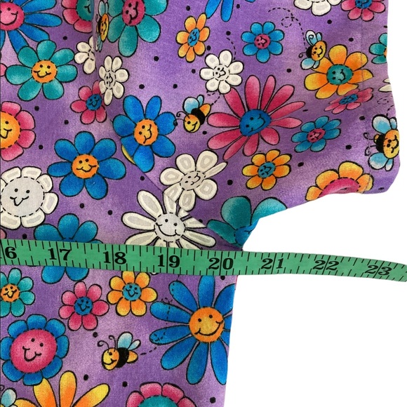 SB Smiley Floral Bees Small Purple Snap Nurse Medical Uniform Scrubs Top - Picture 10 of 11